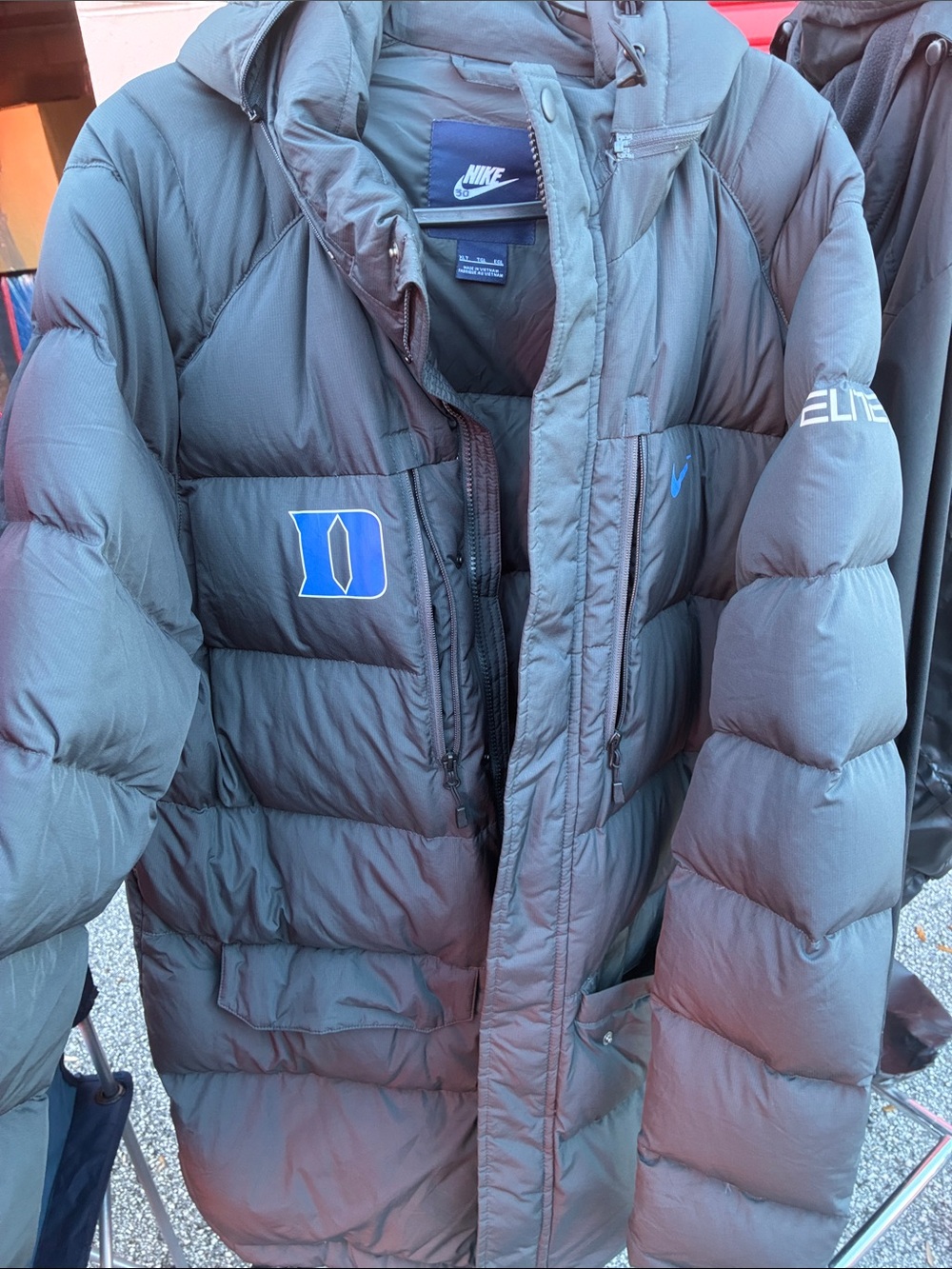 Nike Men's Dark Gray Puffer Jacket with Blue Duke Patch